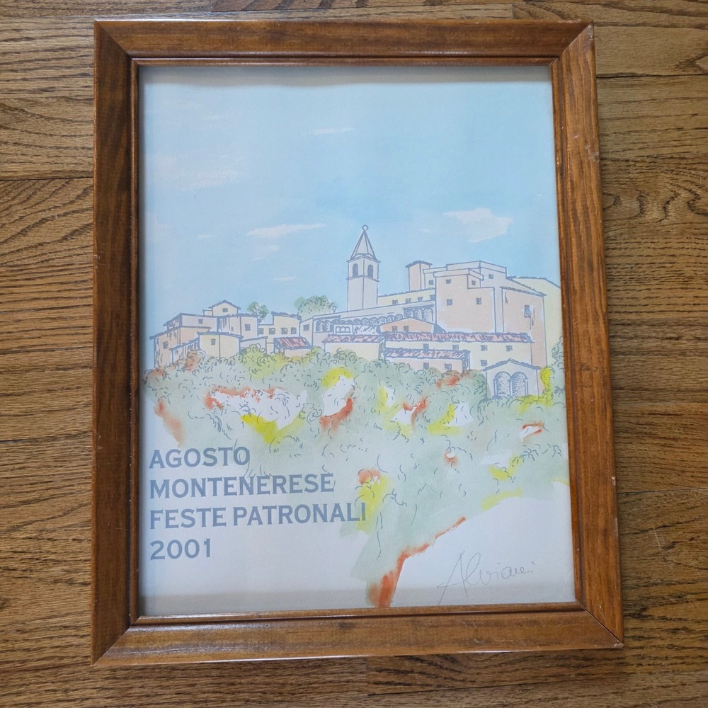 Vintage Montenerese Festa Patronali 2001 Print Artwork Framed‎ Italian Townscape